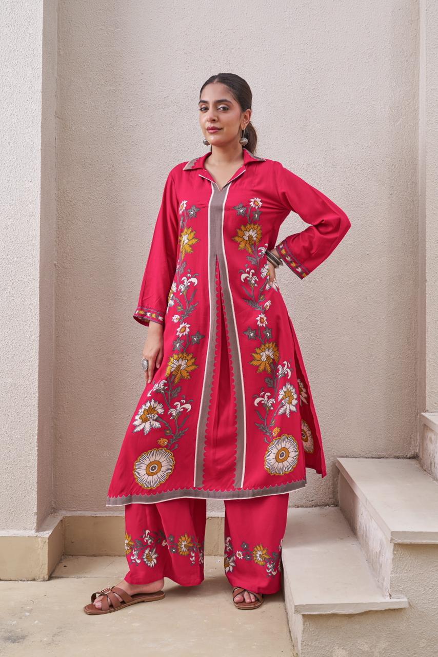 Smart heavy rayon kurta pant in pink