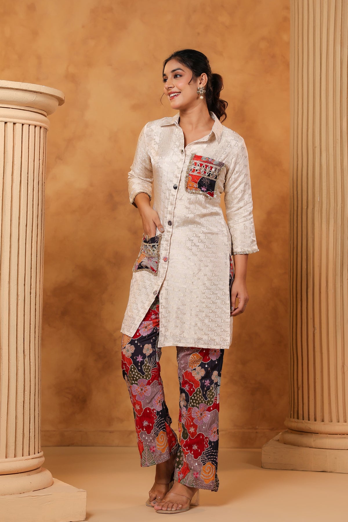 Designer tissue embellished co ord set