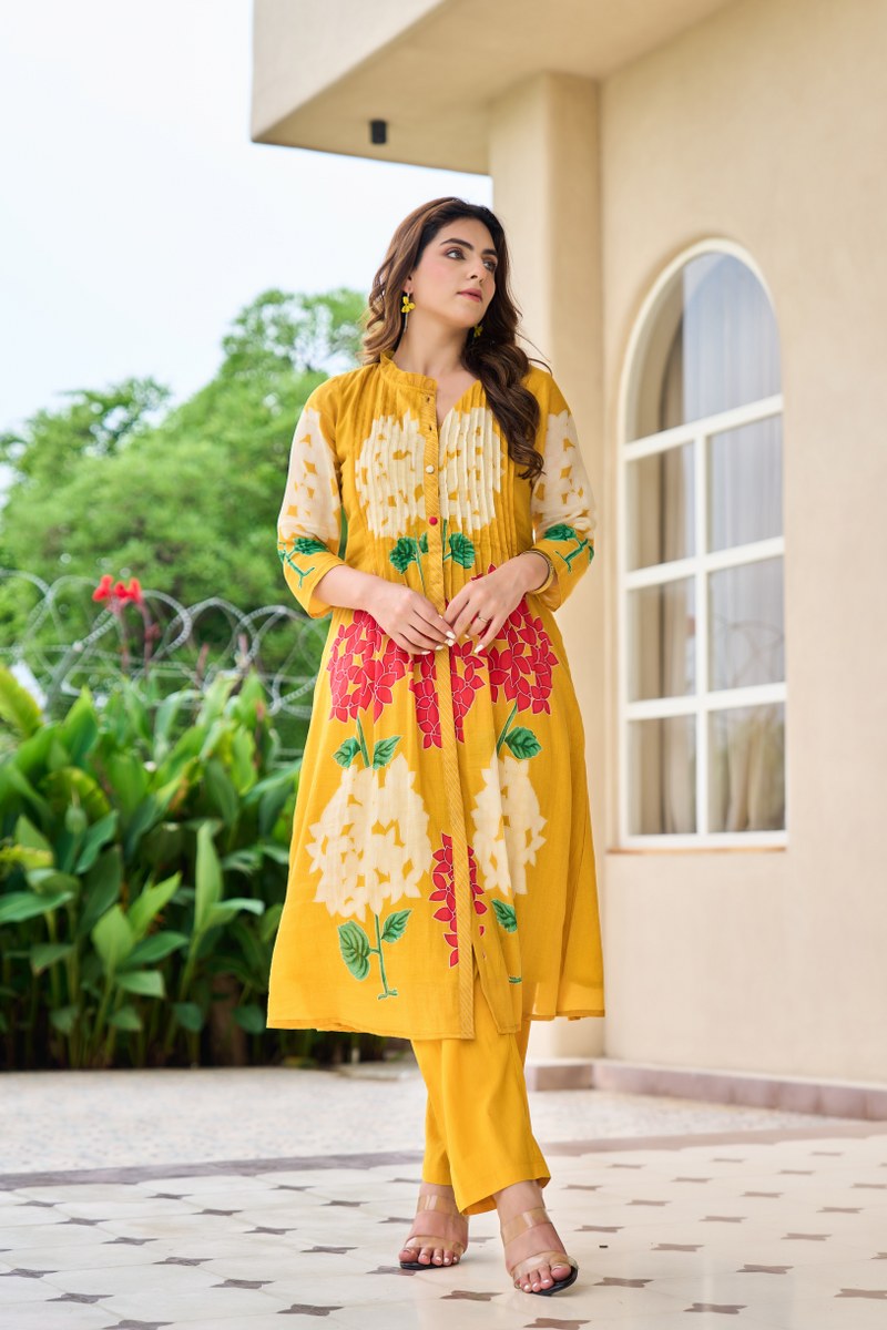 Pure Mul cotton digital printed suit set in green