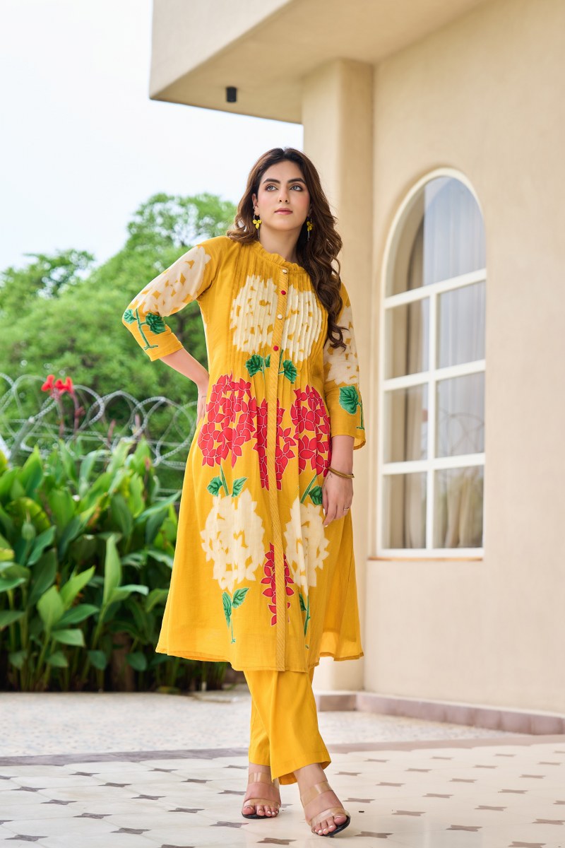 Pure Mul cotton digital printed suit set in green