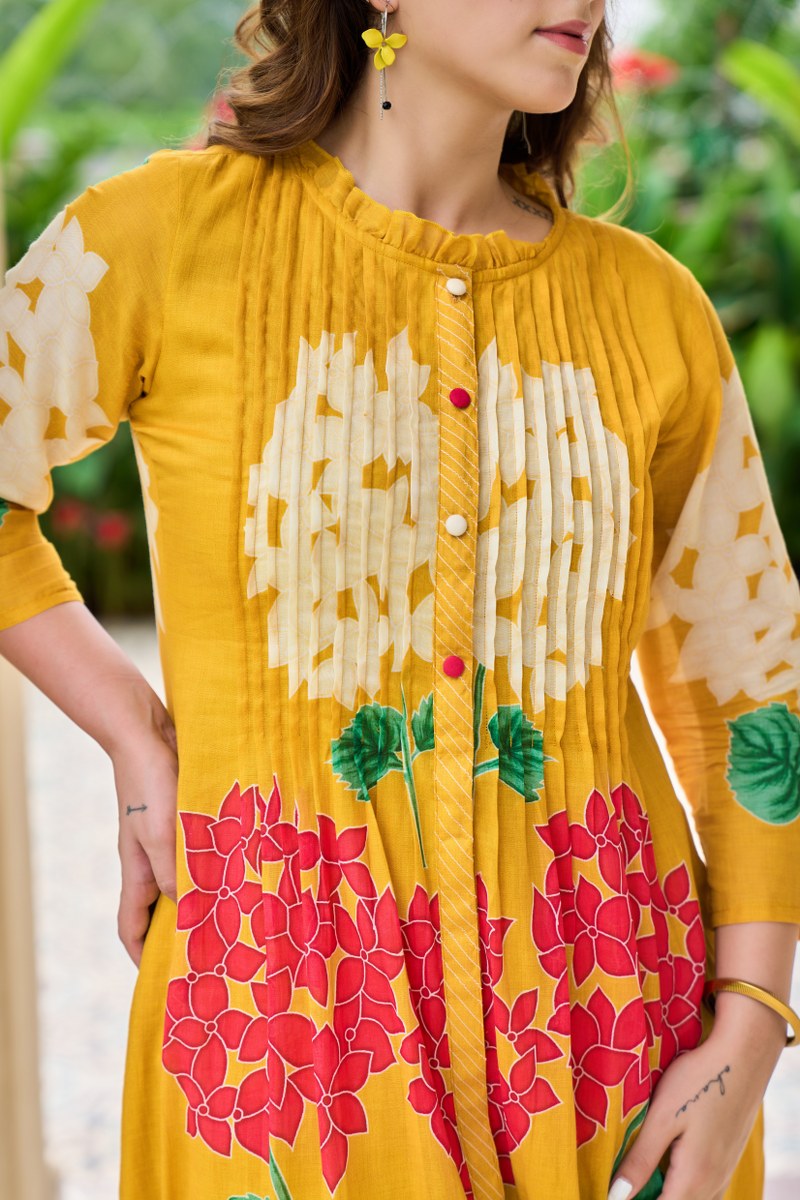 Pure Mul cotton digital printed suit set in green
