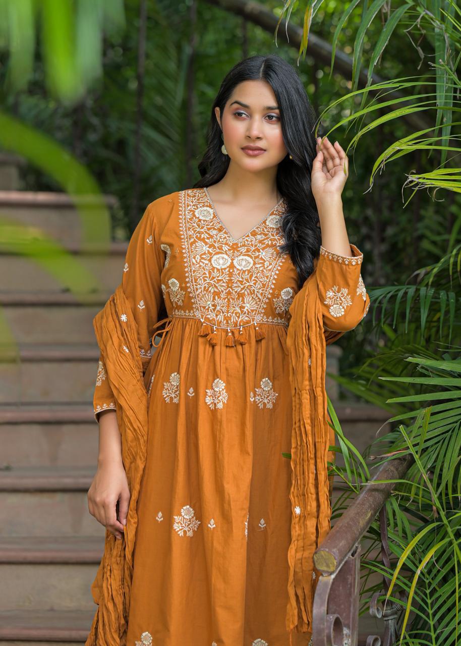 Smart cotton embroidered full suit set