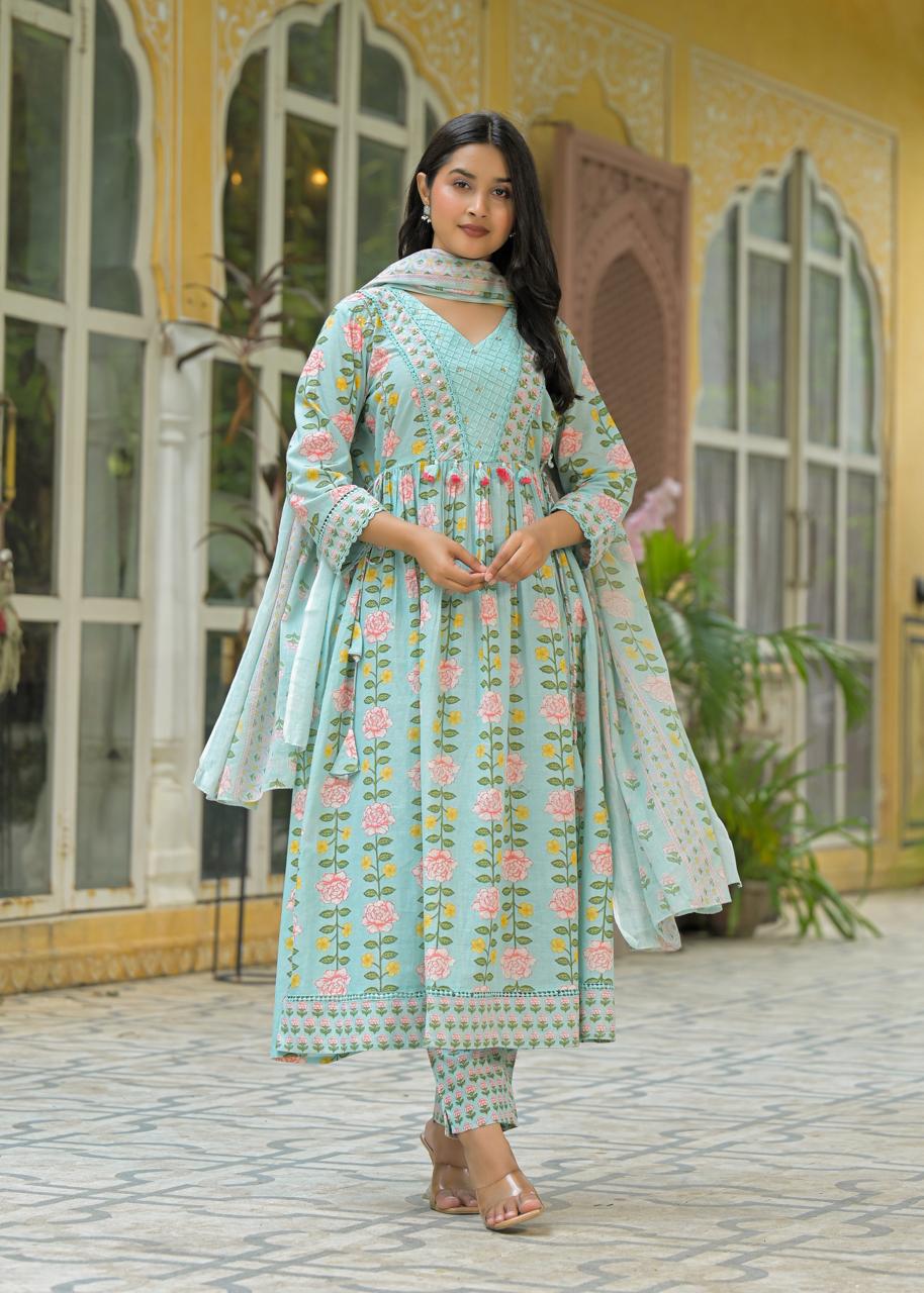 Pure cotton Anarkali suit set– Aashvi Couture