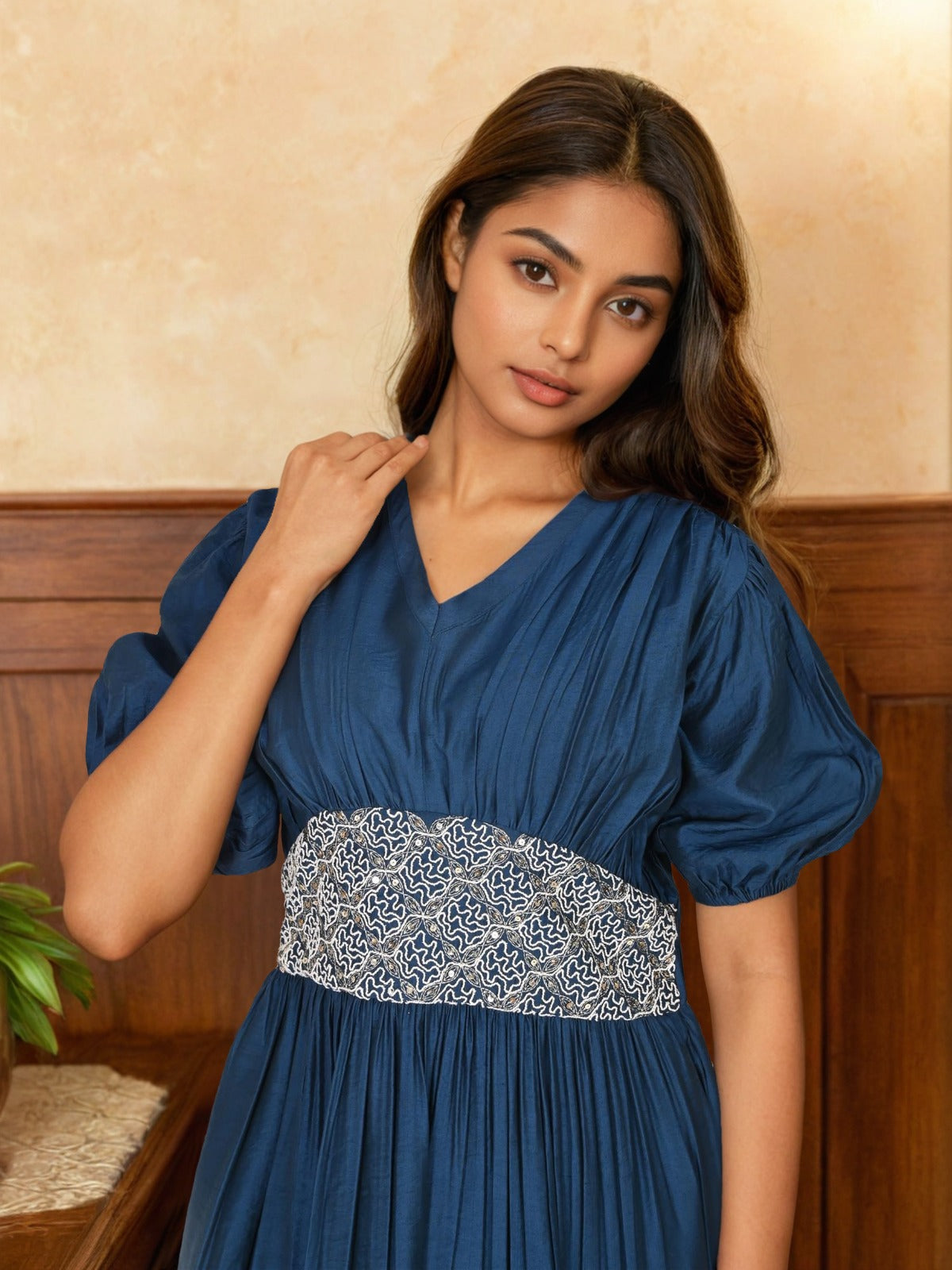 Wow mul silk one piece dress in blue
