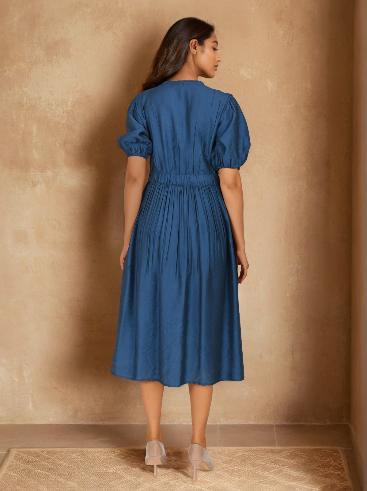 Wow mul silk one piece dress in blue