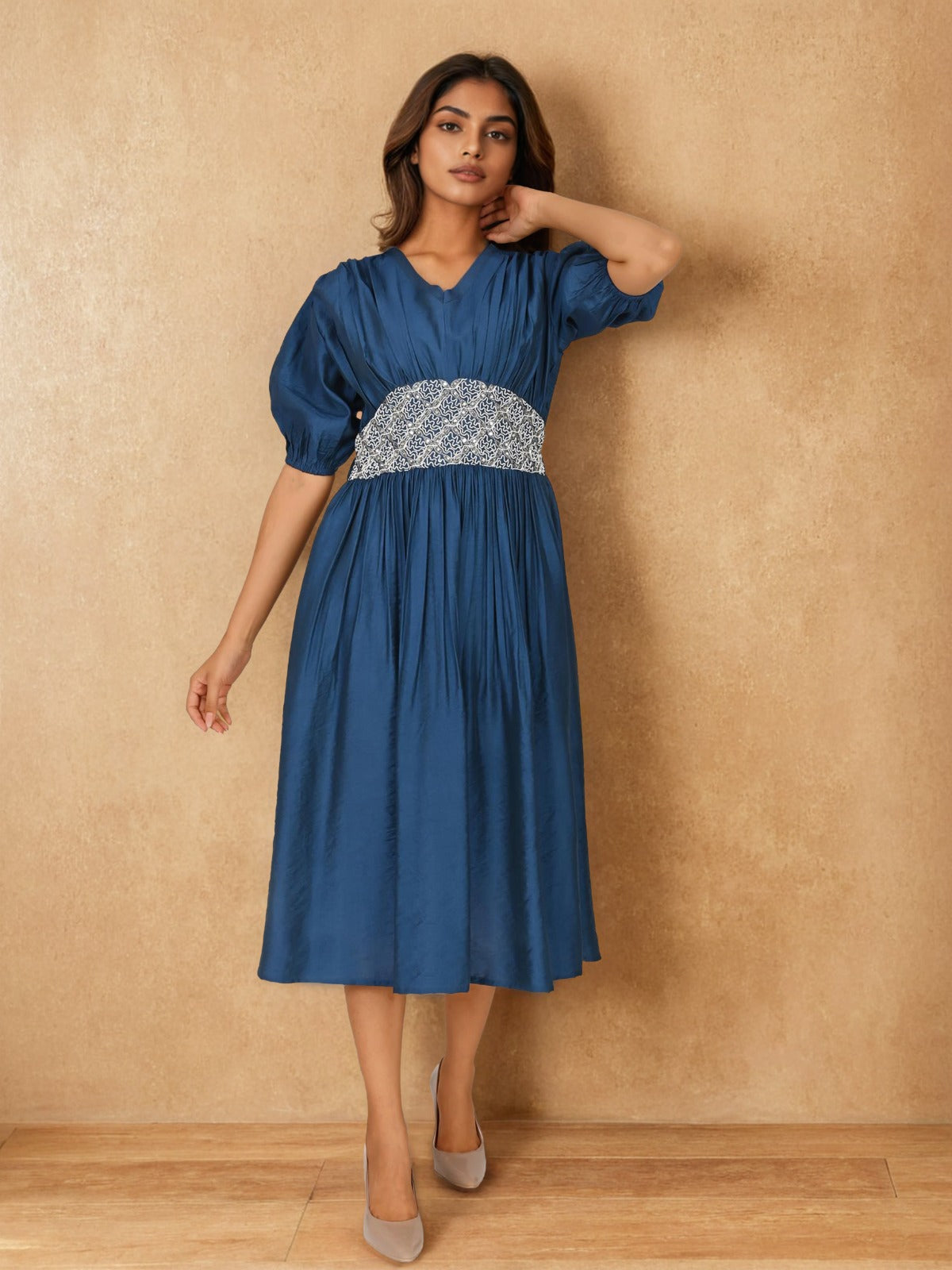 Wow mul silk one piece dress in blue