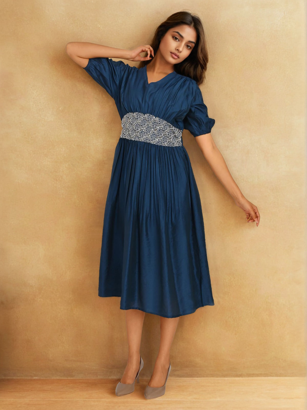 Wow mul silk one piece dress in blue