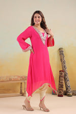 Super smart designer pure chinon tulip pant co ord in pink