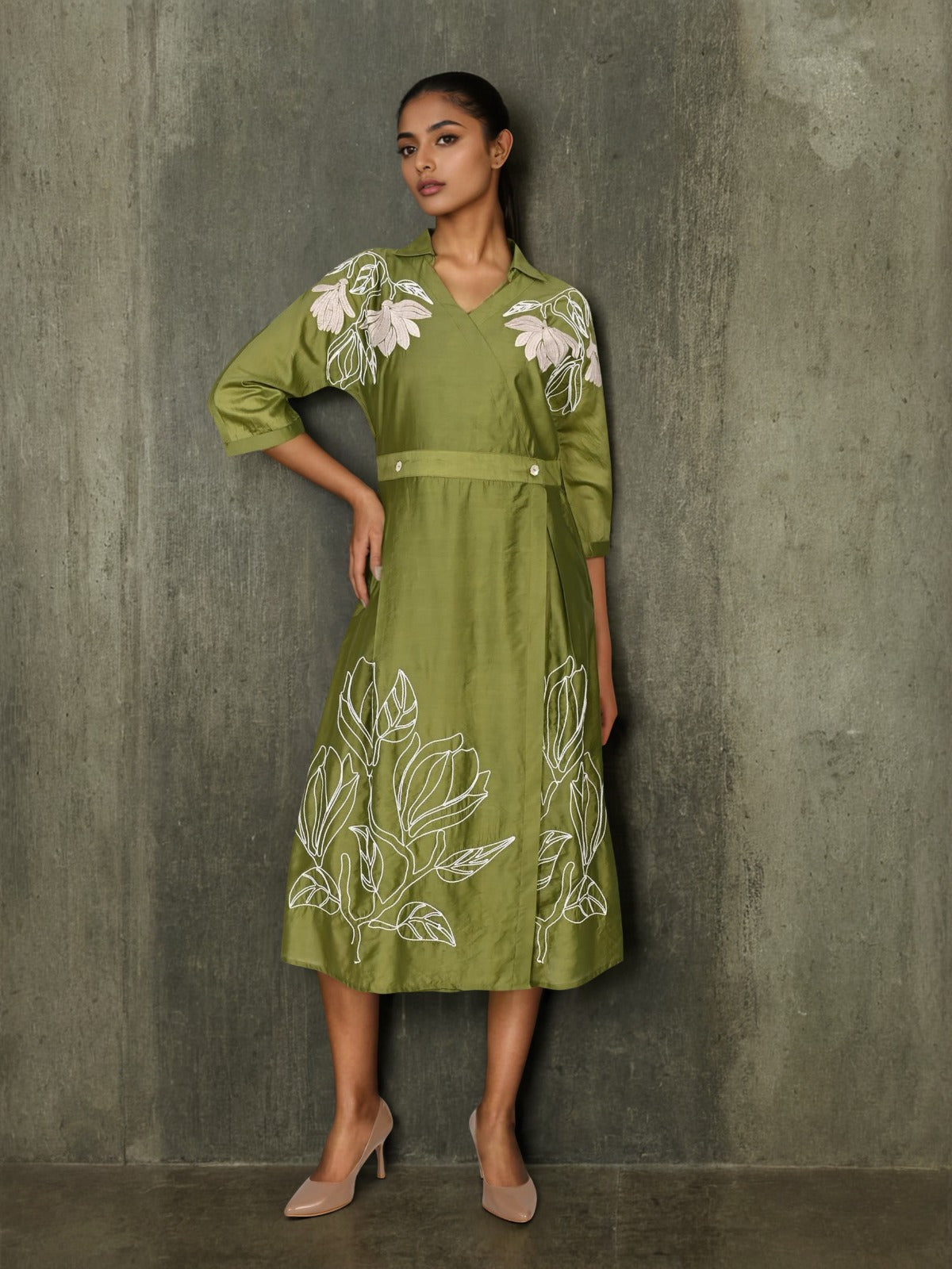 Viscose Chanderi silk embroidered one piece