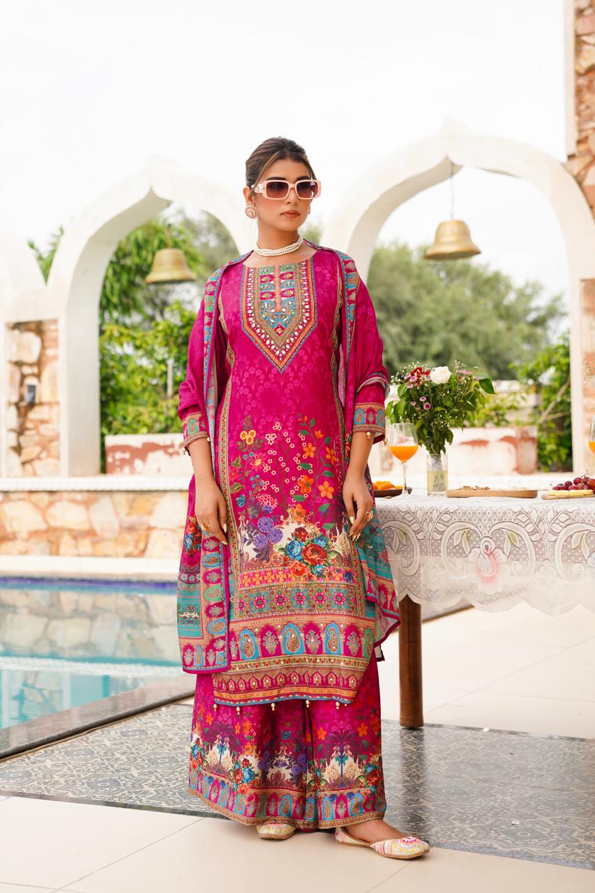 Pretty palazzo crape silk suit set