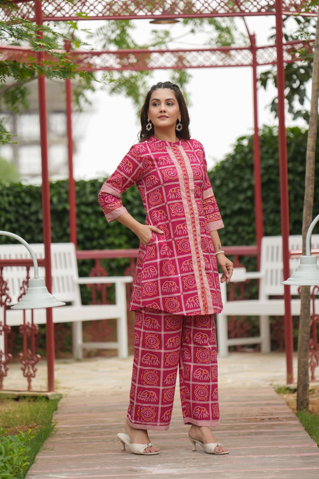 Pure cotton bandhani co ord set in pink
