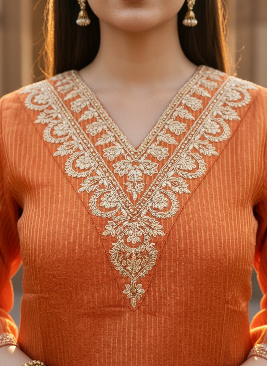 Pretty tissue orange kurta pant