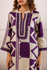 Heavy rayon lace detailing co ord in purple