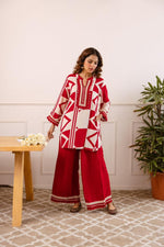 Heavy rayon lace detailing co ord in red