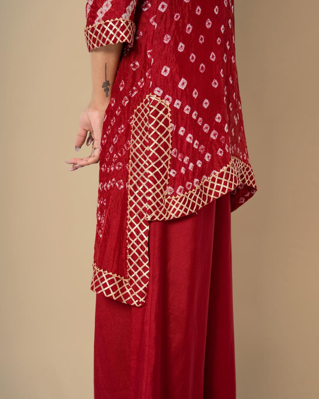 Pretty cotton silk bandhani with gotta detailing co ord