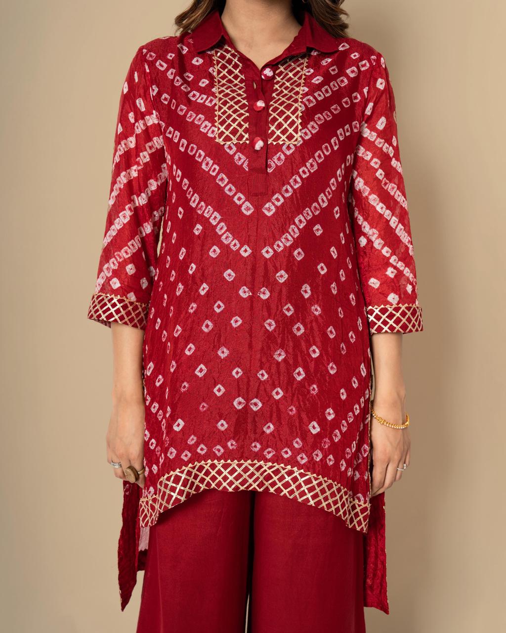 Pretty cotton silk bandhani with gotta detailing co ord