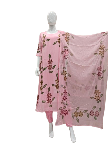 Pure chinon embellished suit set