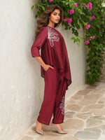 Pretty viscose Chanderi silk embroidered coord