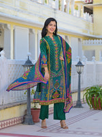 Super premium lining pure crepe full suit set in green