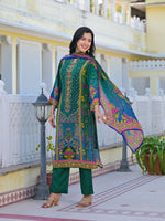 Super premium lining pure crepe full suit set in green