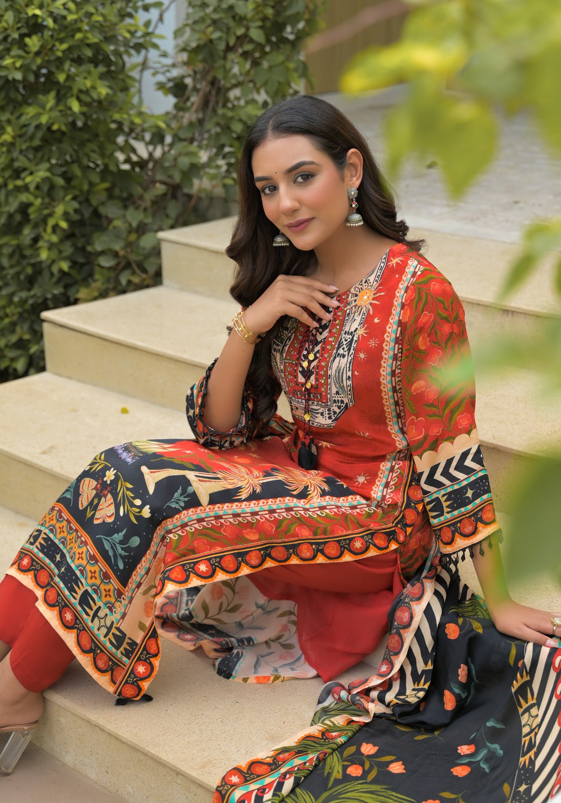 Pure crepe digital printed lining full suit set