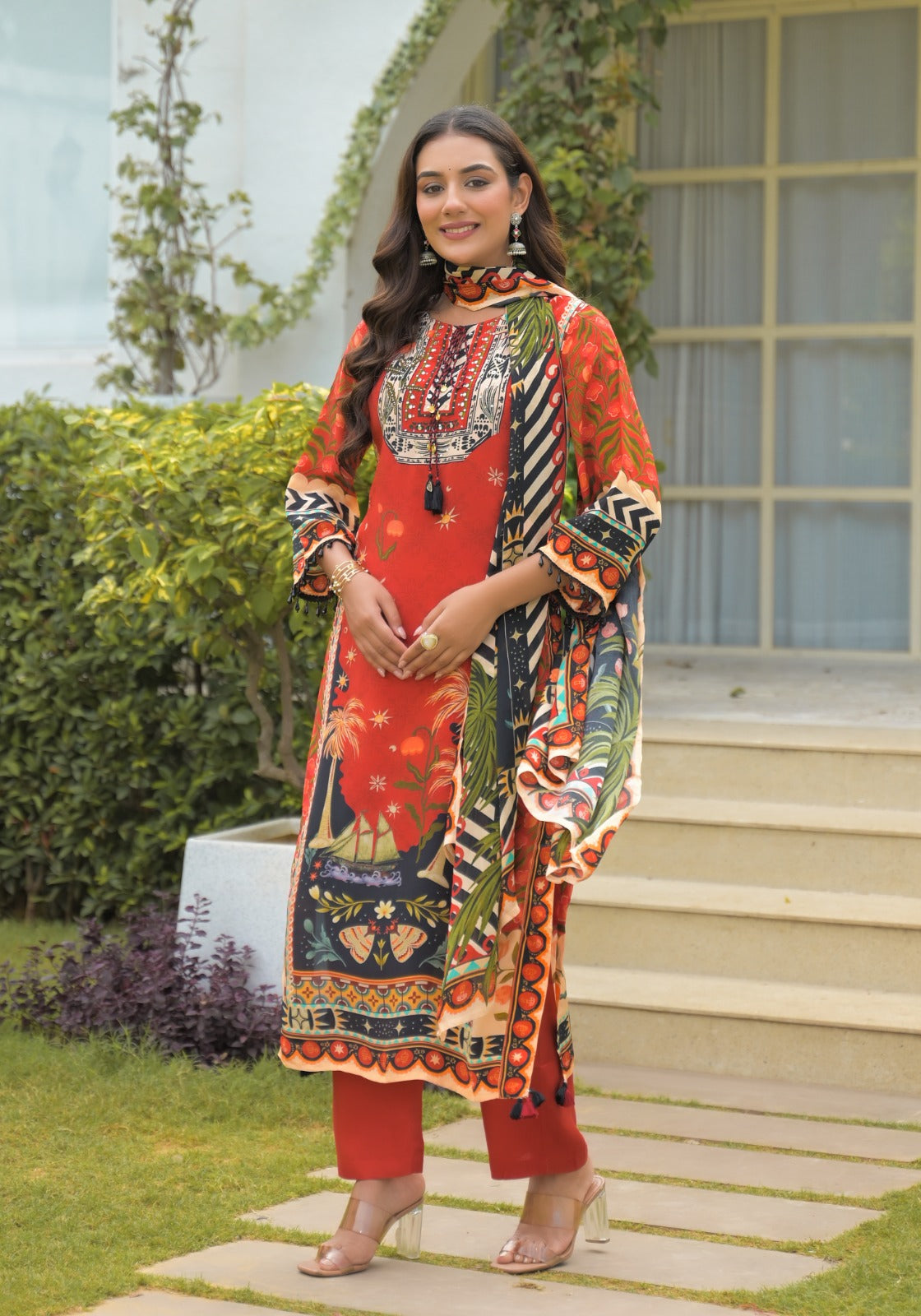 Pure crepe digital printed lining full suit set