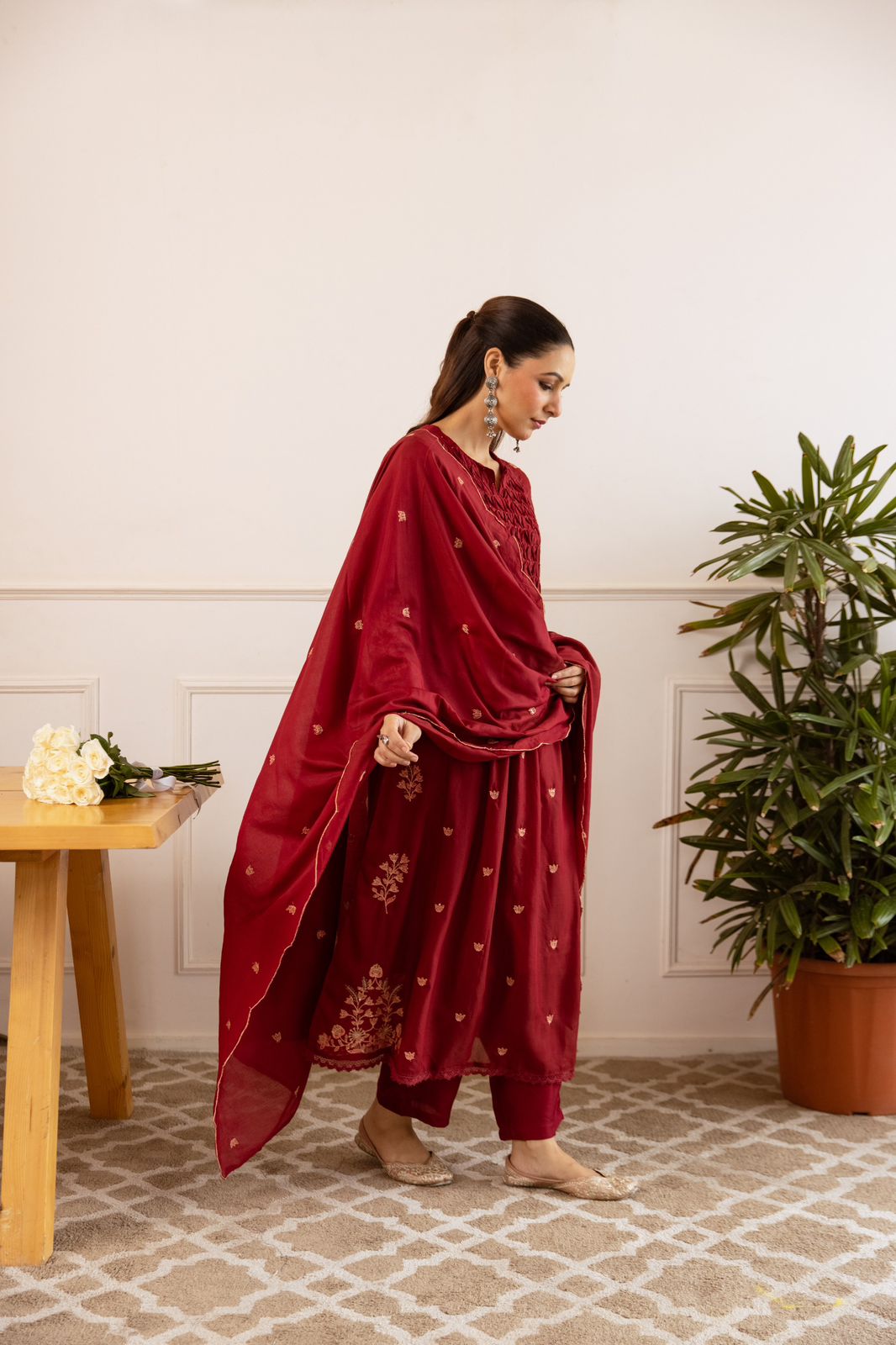 Wow soft Chanderi silk embroidered full suit set