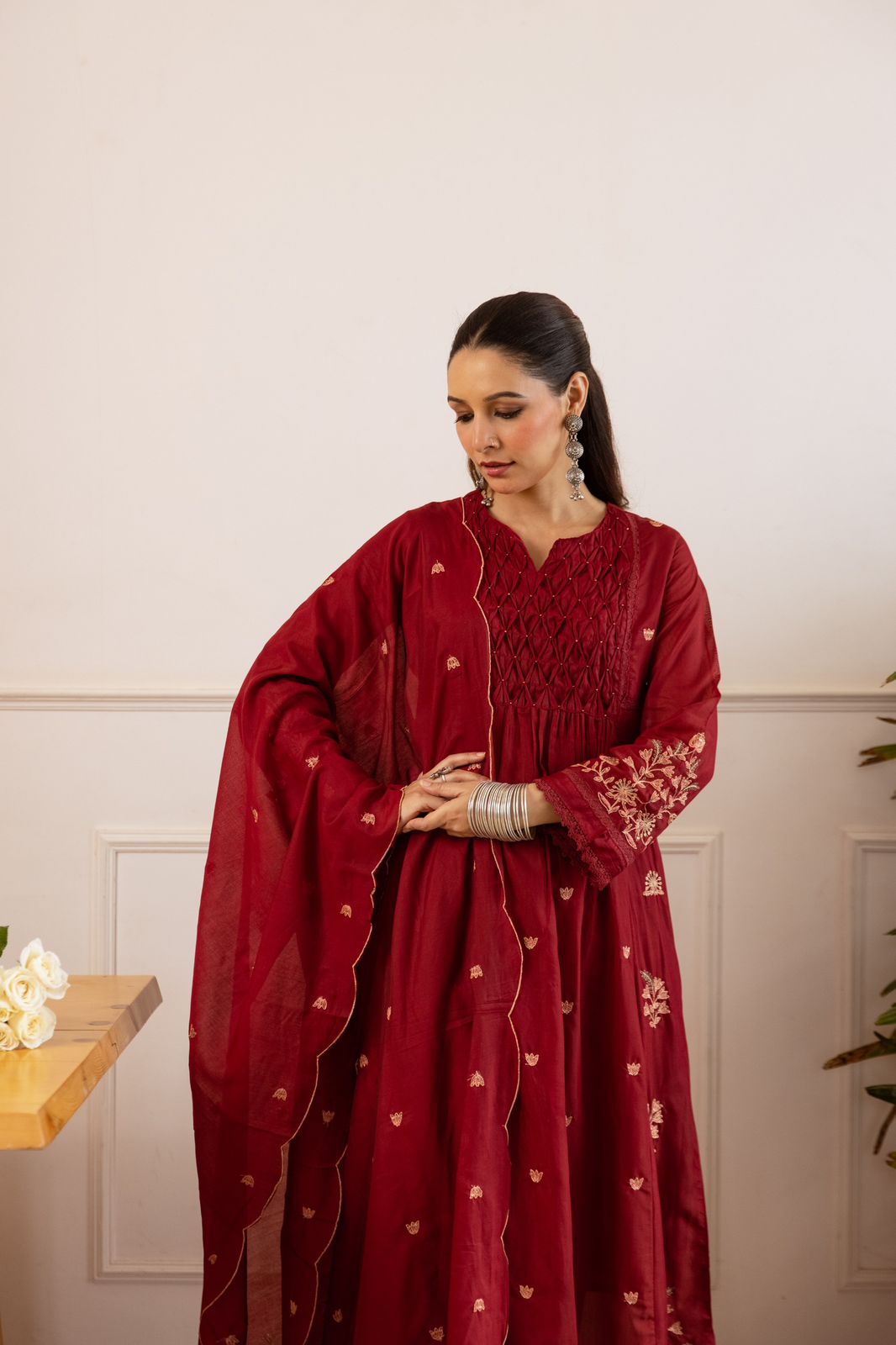 Wow soft Chanderi silk embroidered full suit set