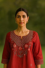 Wow embroidered pure cotton suit set in red