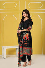 Russian silk Patola print suit set in black