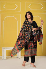 Russian silk Patola print suit set in black