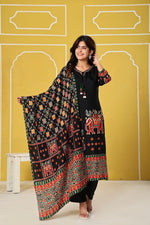 Russian silk Patola print suit set in black