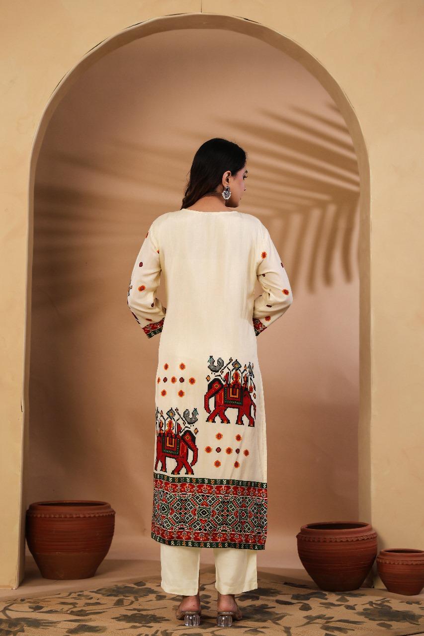 Russian silk Patola print suit set in white