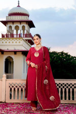 Wow crepe Zari detailing suit set in red