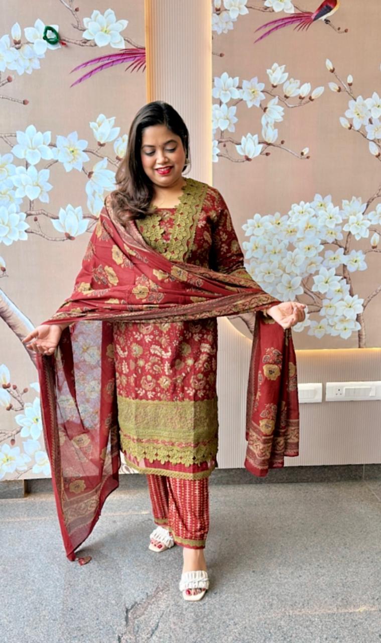 Pretty pretty smart cotton lace detailing premium cotton suit set