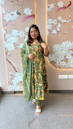 Green Angrakha pattern cotton Anarkali