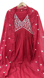 Pure Mul cotton embroidered Anarkali suit set