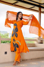 Mul chanderi with lining brush painted full suit set!!