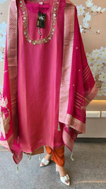 Designer tissue full suit set with beautiful handwork and lace detailing suit set in pink