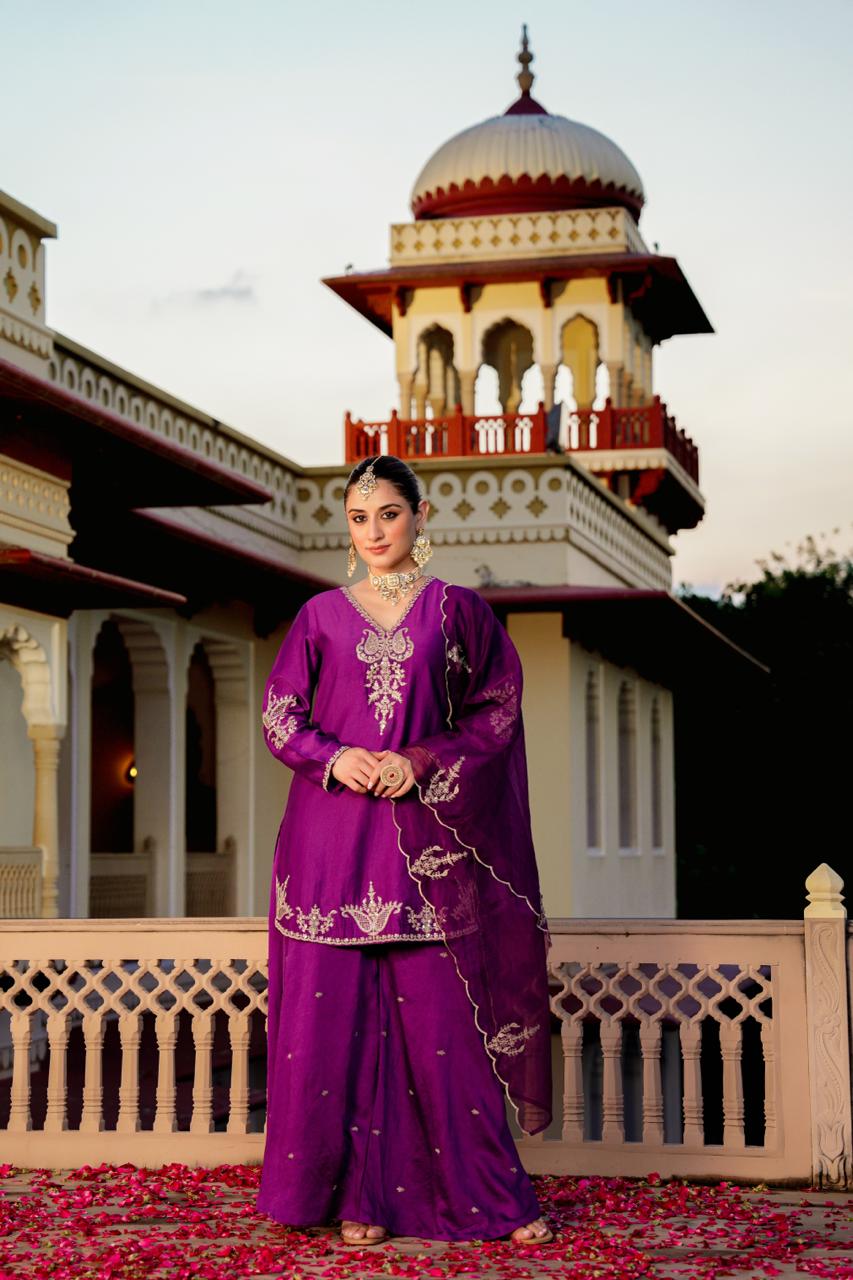 Awesome santori silk party wear Plazo suit set