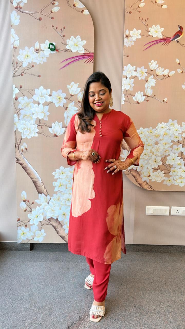 Pure Mul silk digital printed kurta pant in red