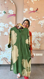 Pure Mul silk digital printed kurta pant in green