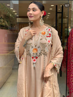 Wow dola silk hand work suit set in cream