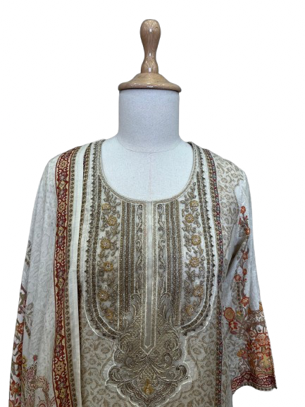 Premium muslin royal ivory suit set