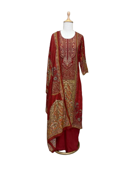 Premium muslin royal red suit set