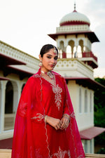 Awesome santori silk party wear Plazo suit set in red