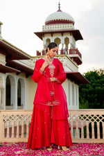 Awesome santori silk party wear Plazo suit set in red