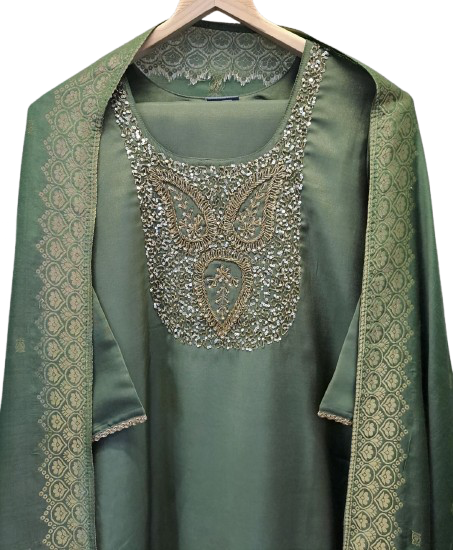 Pretty tissue with Banarasi dupatta and heavy handwork in green