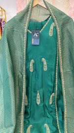 Premium tissue silk with Zari embroidery and tissue dupatta in green
