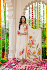 Pure crepe designer floral Anarkali suit set in ivory